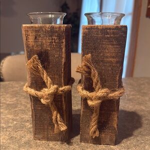 Hobby Lobby Brown Rustic Candle Holders with Glass Inserts